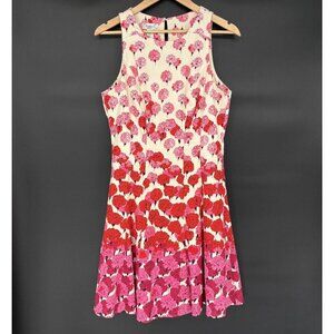 Maggy London Women's Floral Sleeveless A-Line Dress Size 10 Ivory Base Pink Red